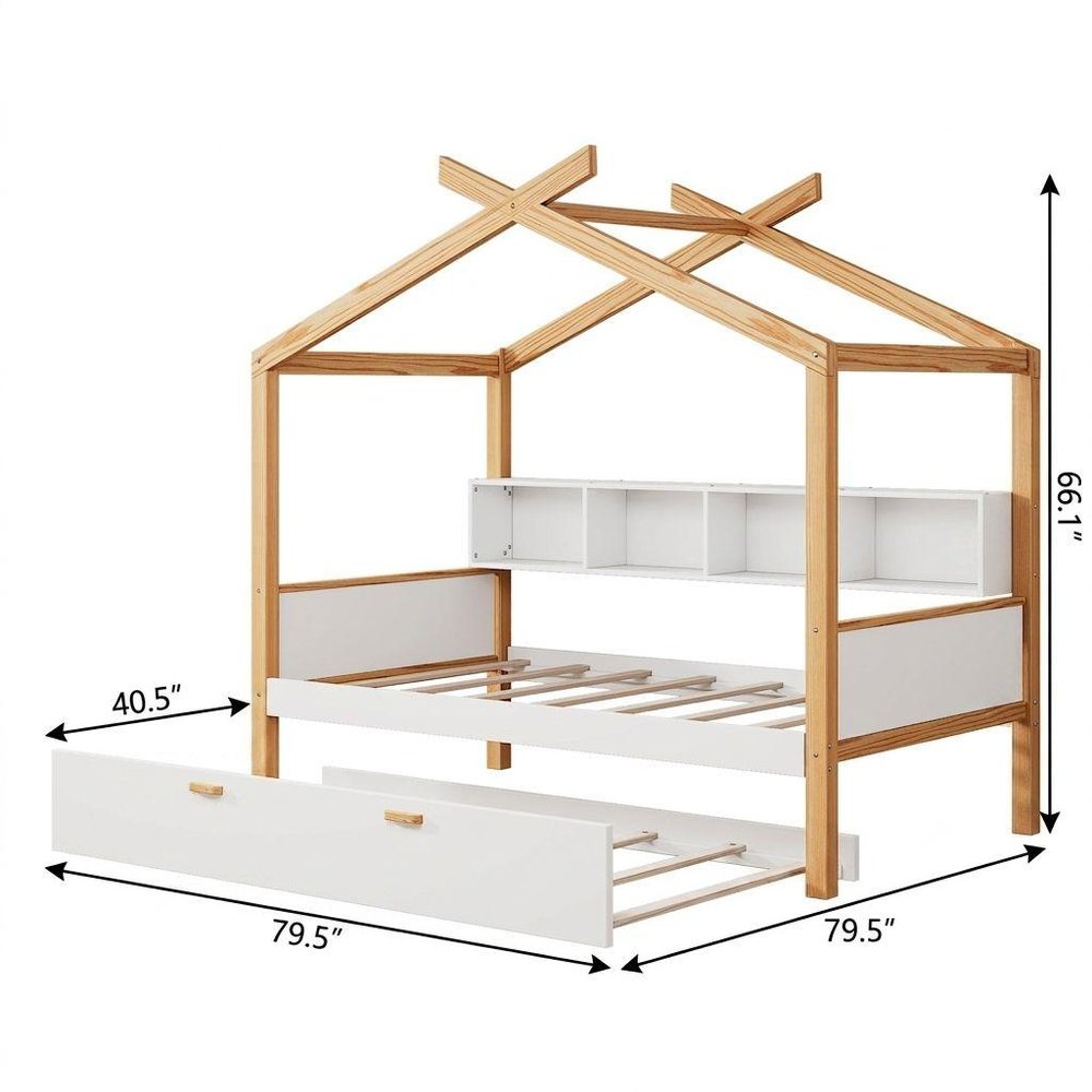 Natural Solid Wood Twin House Bed