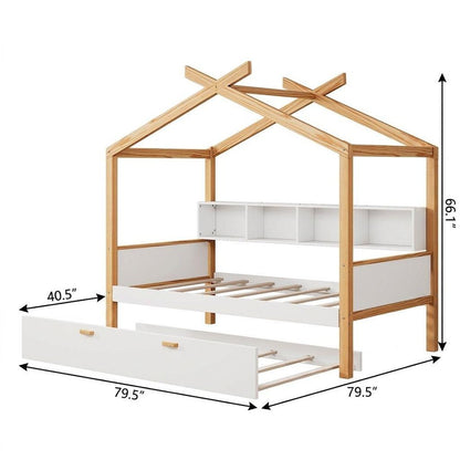 Natural Solid Wood Twin House Bed