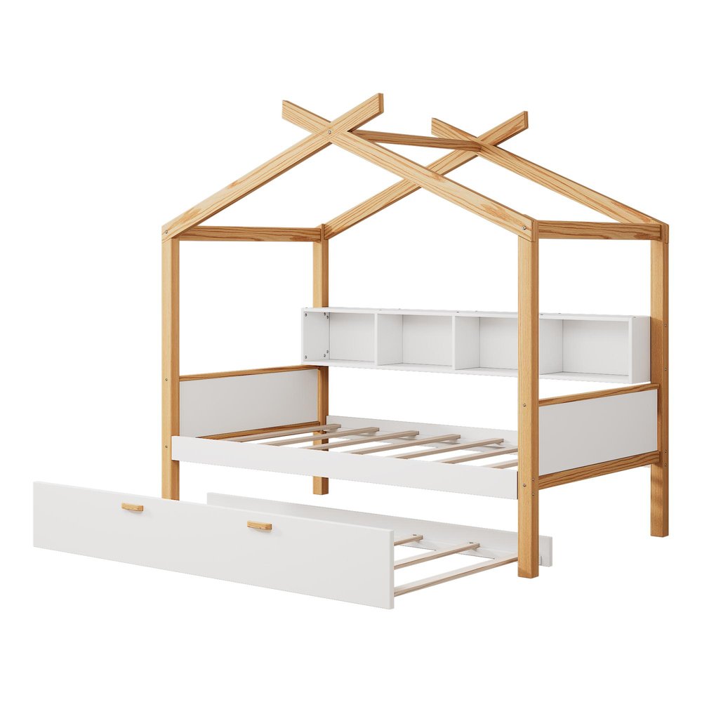 Natural Solid Wood Twin House Bed
