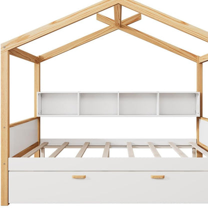 Natural Solid Wood Full House Bed