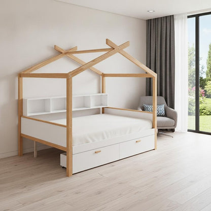 Natural Solid Wood Full House Bed