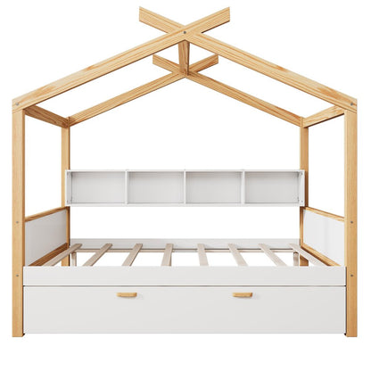 Natural Solid Wood Full House Bed