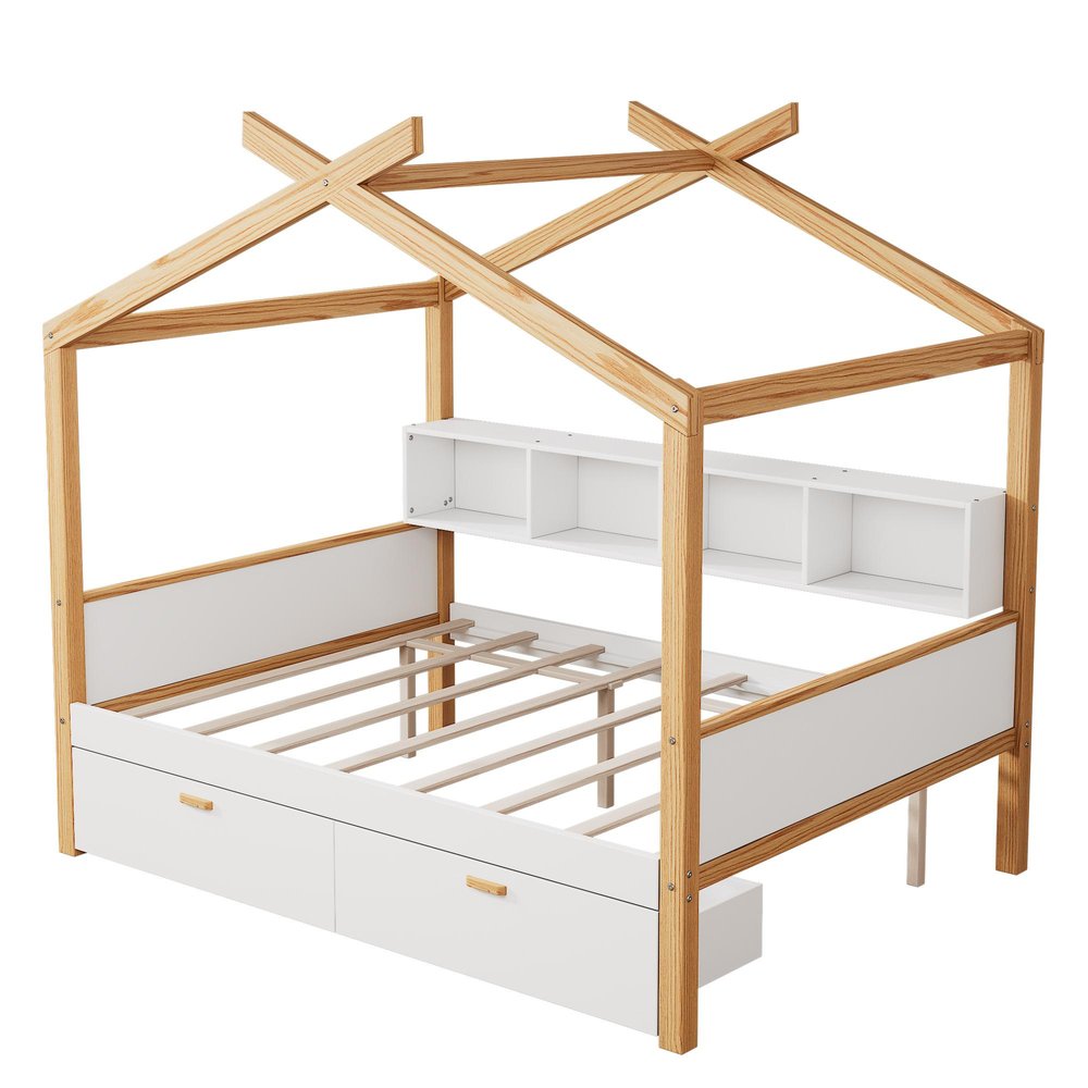 Natural Solid Wood Full House Bed