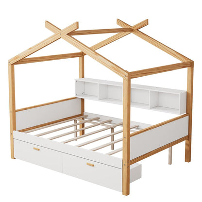 Natural Solid Wood Full House Bed