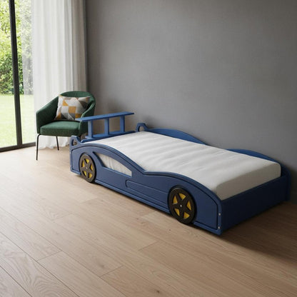 Blue Solid Wood Twin Race Car Bed