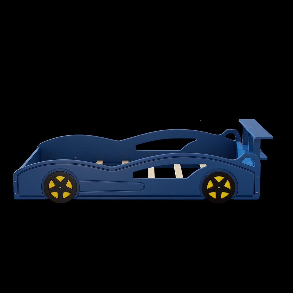 Blue Solid Wood Twin Race Car Bed