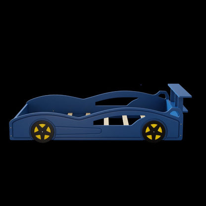 Blue Solid Wood Twin Race Car Bed
