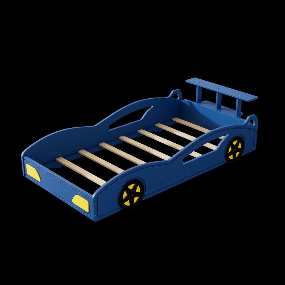 Blue Solid Wood Twin Race Car Bed