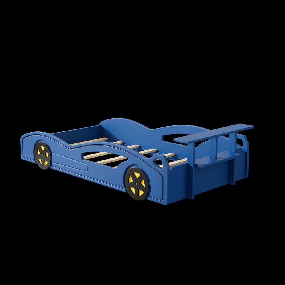 Blue Solid Wood Twin Race Car Bed