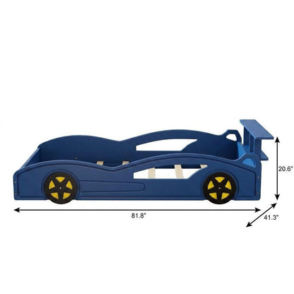 Blue Solid Wood Twin Race Car Bed