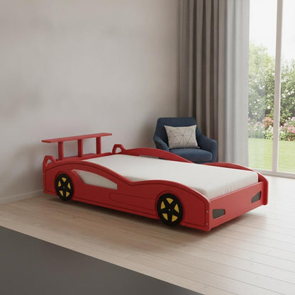 Blue Solid Wood Twin Race Car Bed