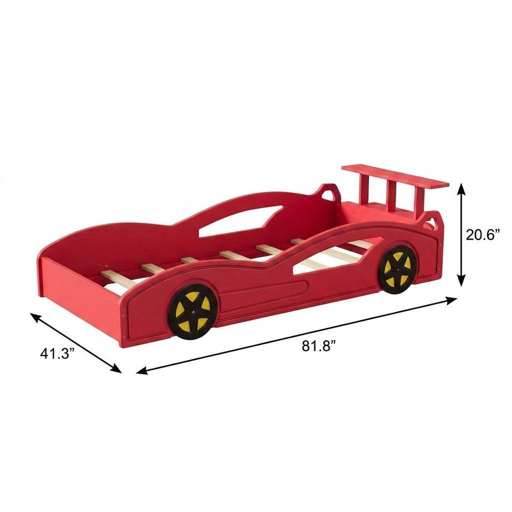 Blue Solid Wood Twin Race Car Bed