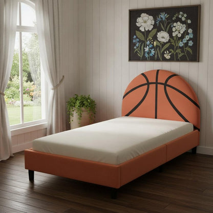 Orange Solid Wood And Tufted Velvet Upholstered Twin Bed Frame