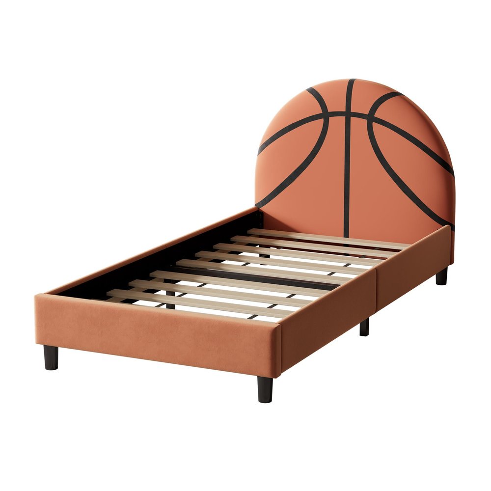 Orange Solid Wood And Tufted Velvet Upholstered Twin Bed Frame