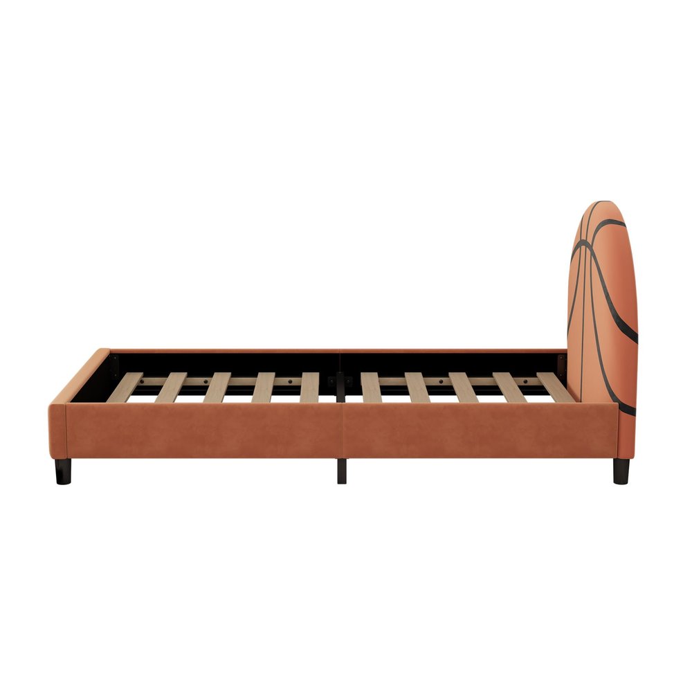 Orange Solid Wood And Tufted Velvet Upholstered Twin Bed Frame