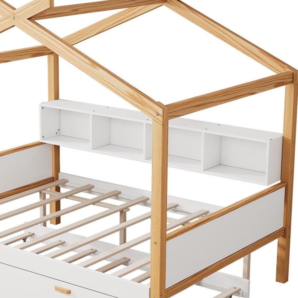 Natural Solid Wood Full House Bed