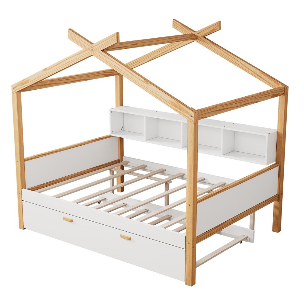 Natural Solid Wood Full House Bed
