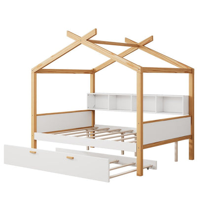 Natural Solid Wood Full House Bed
