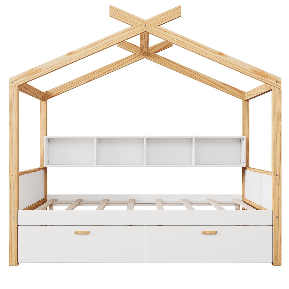 Natural Solid Wood Full House Bed
