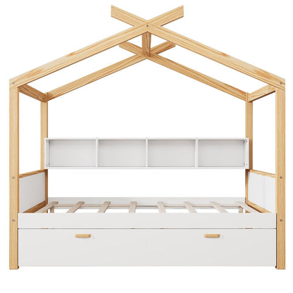 Natural Solid Wood Full House Bed