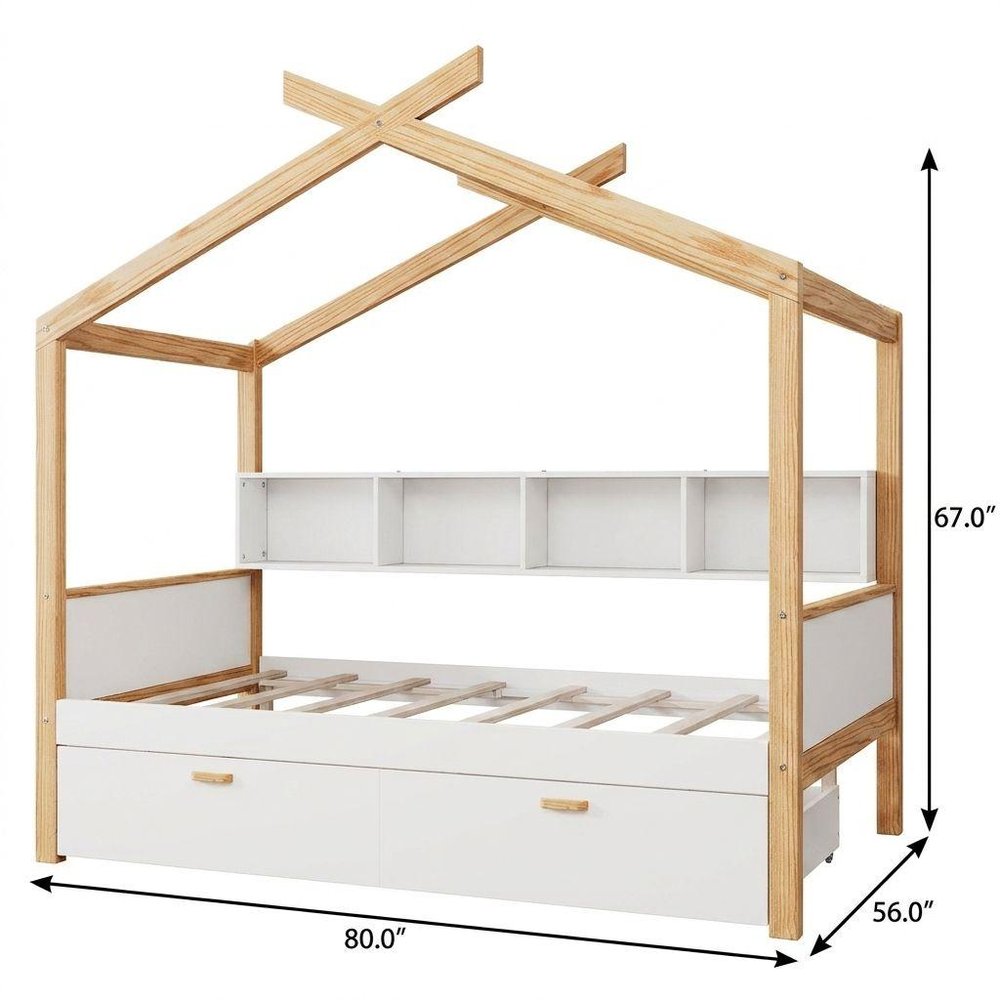 Natural Solid Wood Full House Bed