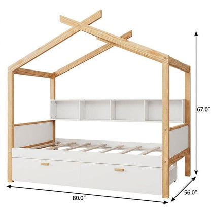 Natural Solid Wood Full House Bed