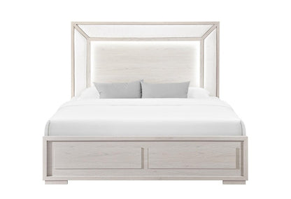 Beige Wood And Upholstery Lighted Upholstered Full Bed Frame
