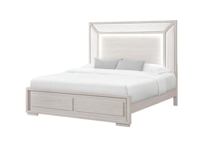 Beige Wood And Upholstery Lighted Upholstered Full Bed Frame