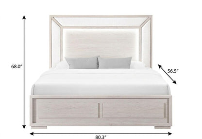 Beige Wood And Upholstery Lighted Upholstered Full Bed Frame