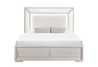 Beige Wood And Upholstery Lighted Upholstered Full Bed Frame