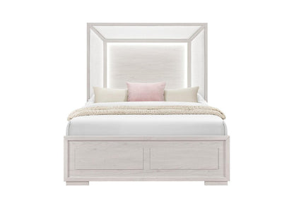 Beige Wood And Upholstery Lighted Upholstered Queen Bed Frame