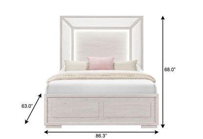 Beige Wood And Upholstery Lighted Upholstered Queen Bed Frame
