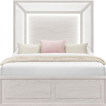 Beige Wood And Upholstery Lighted Upholstered Queen Bed Frame