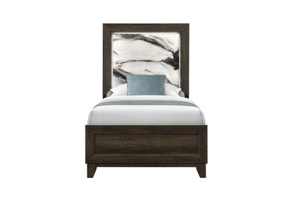 Brown Wood And Upholstery Lighted Upholstered Twin Bed Frame