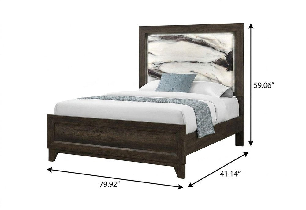 Brown Wood And Upholstery Lighted Upholstered Twin Bed Frame