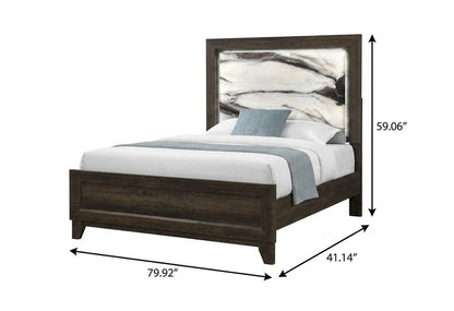 Brown Wood And Upholstery Lighted Upholstered Twin Bed Frame