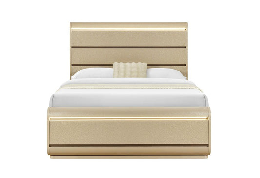 Gold Wood Lighted Queen Bed Frame
