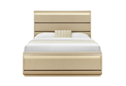 Gold Wood Lighted Queen Bed Frame