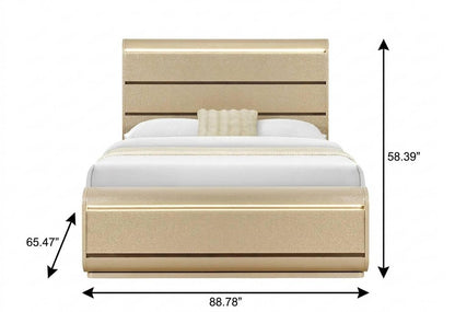 Gold Wood Lighted Queen Bed Frame