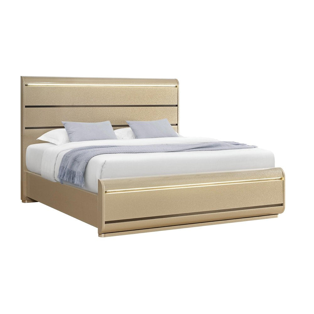 Gold Wood Lighted Queen Bed Frame