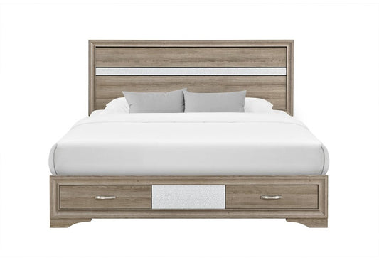 Brown Wood King Bed Frame With Drawers