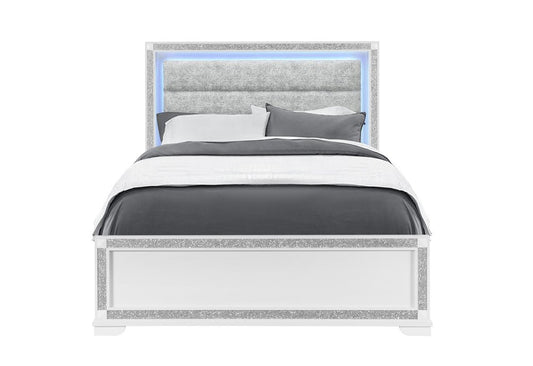 White Faux Crystal Bling Wood Lighted Queen Bed Frame