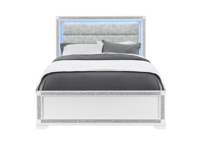 White Faux Crystal Bling Wood Lighted Queen Bed Frame