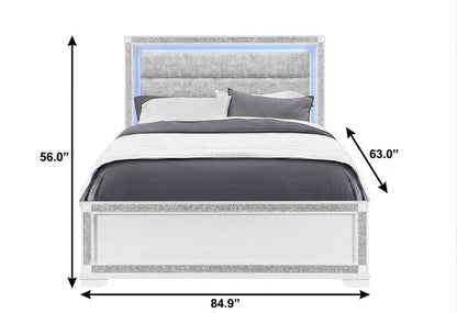 White Faux Crystal Bling Wood Lighted Queen Bed Frame