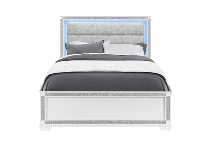 White Faux Crystal Bling Wood Lighted Queen Bed Frame
