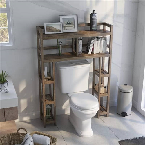 Solid Wood Over the Toilet Bathroom Storage Unit in Medium Brown Finish