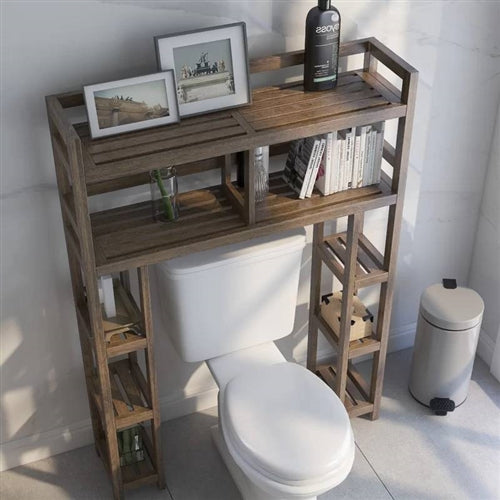 Solid Wood Over the Toilet Bathroom Storage Unit in Medium Brown Finish