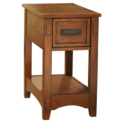 Mission Style 1-Drawer End Table Nightstand in Brown Wood Finish