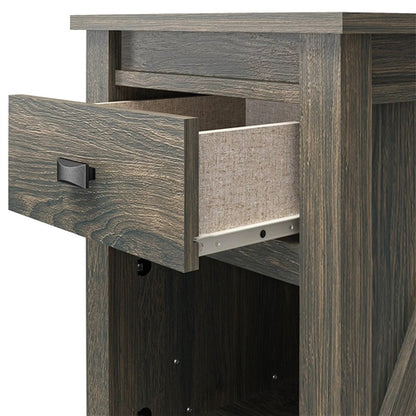 Farmhouse 1-Drawer Bedroom Nightstand with Open Shelf in Rustic Grey Oak