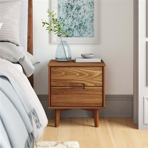 Farmhouse 2 Drawer Solid Wood Nightstand Medium Brown